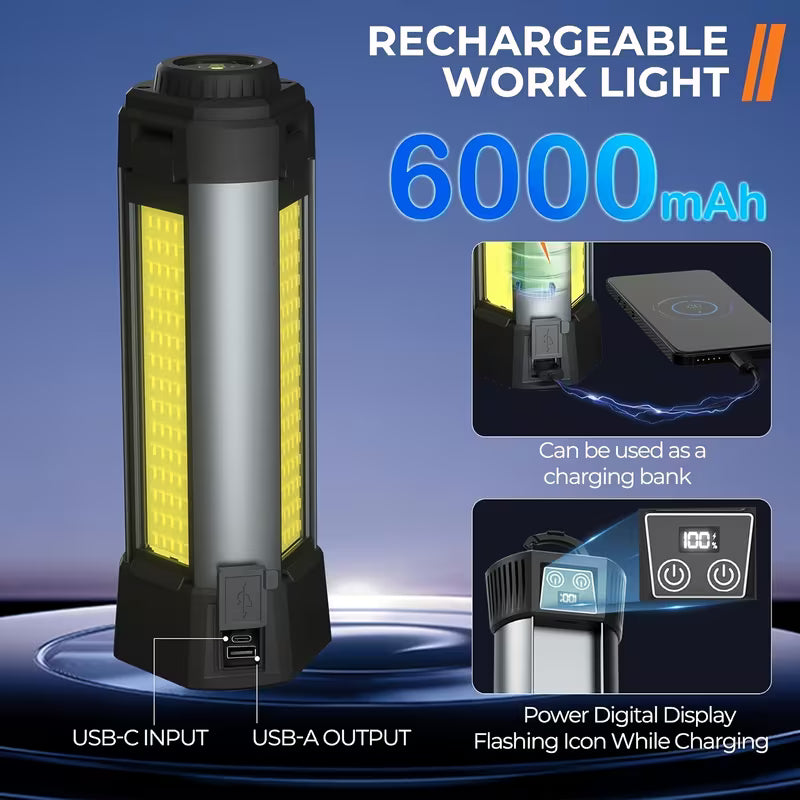 LED Work Light with Tripod, 6000mAh Rechargeable Flashlight
