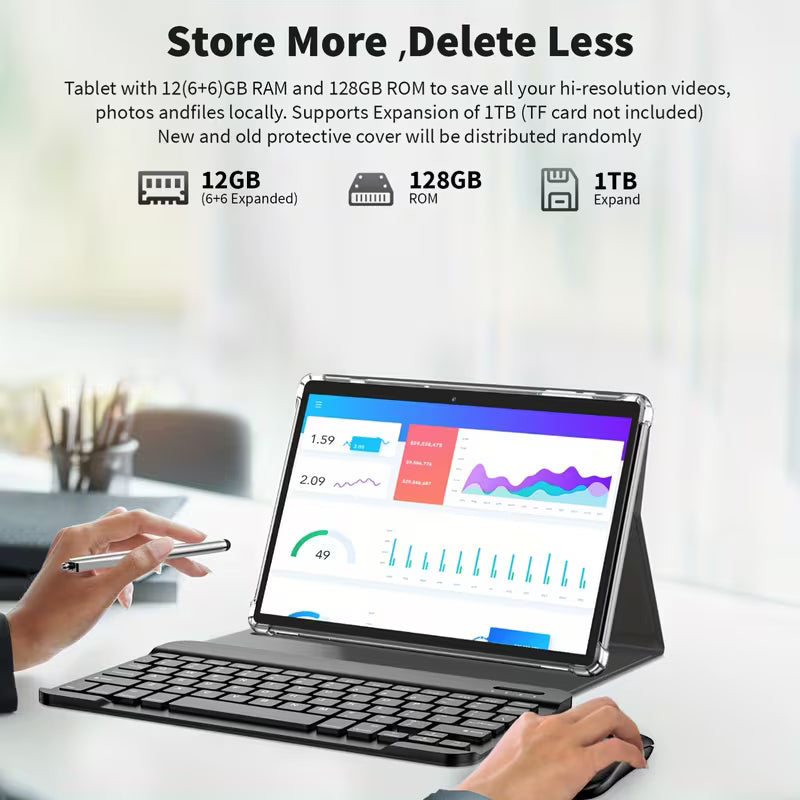 Android 15 Tablet with Keyboard, 128GB Storage, 6GB for RAM