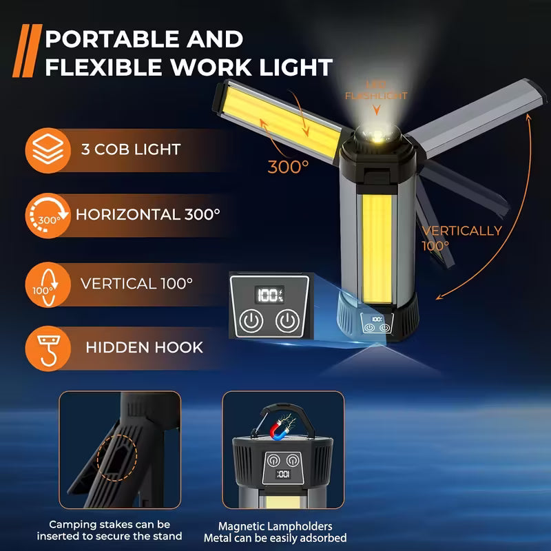 LED Work Light with Tripod, 6000mAh Rechargeable Flashlight