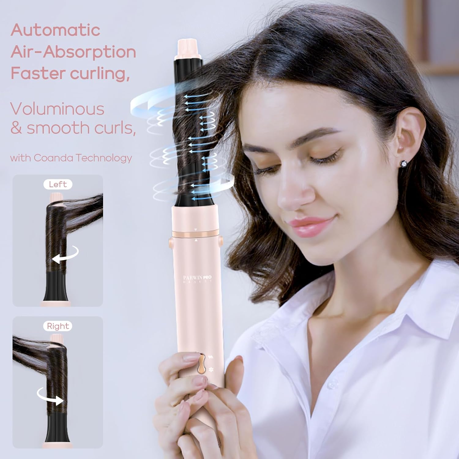 PARWIN PRO BEAUTY 5 in 1 Air Styler, Hair Dryer Brush, Million Ionic Hair Dryer with Hot Air Brush, Auto Hair Curler, Round Brush for Hair Styling, Drying, Volumizing, and Curling(Pink)
